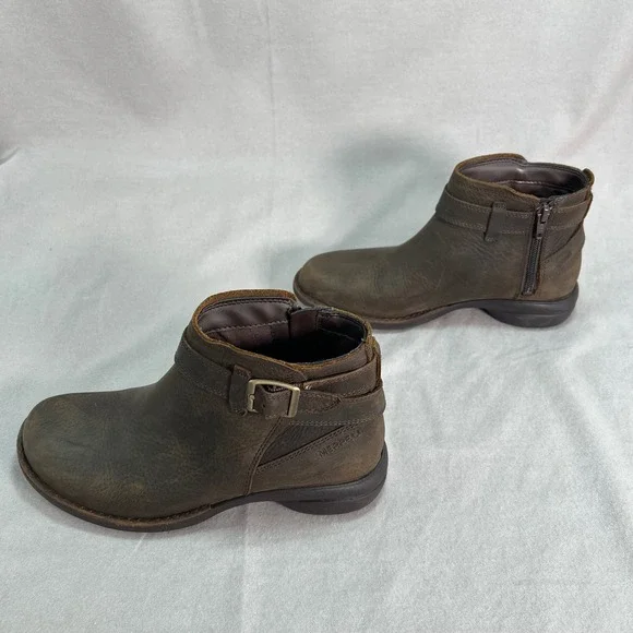 Merrell Andover Bluff Brown Waterproof Leather Ankle Boots Buckle Zip J17484 6